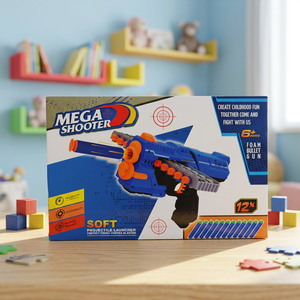 Pistola de Juguete Mega Shooter de Espuma, Lanza Proyectiles Suaves, 12 Dardos, 6+ Años, Azul Naranja, Plástico, Manual - Product Image 2