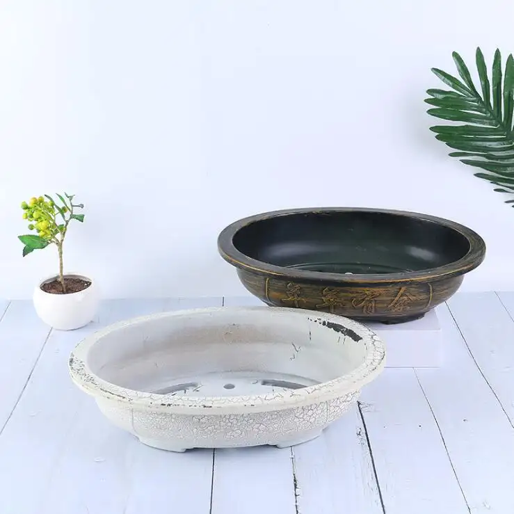 Commercio all'ingrosso di formato su misura fioriere ovale breve durevole di plastica vaso di fiori bonsai con foro giardino balcone di casa decorazione