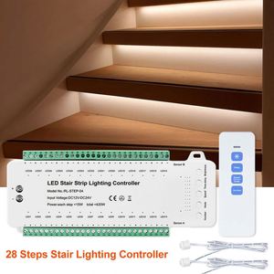 Controlador <span class=keywords><strong>de</strong></span> Iluminación LED para Escaleras <span class=keywords><strong>de</strong></span> 28 Pasos STEP-04 con Control Remoto RF, Sensor <span class=keywords><strong>de</strong></span> Movimiento PIR, <span class=keywords><strong>Temporizador</strong></span> <span class=keywords><strong>de</strong></span> Encendido/Apagado Automático y Regulable para Hoteles - Product Image 1