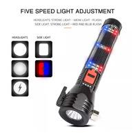 Lampe de poche multifonctionnelle pour auto-sauvetage de voiture avec ampoule LED Chargement USB Lumière puissante Corps ABS pour le camping et le sauvetage en cas d'incendie