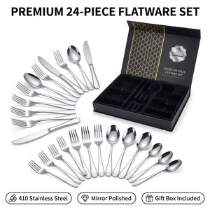 Lot de 24 couverts en acier inoxydable titane doré, écologiques et durables, finition miroir, coffret cadeau - Product Image 2