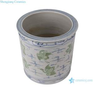 RZSX09-I प्राचीन ग्रीन क्रेन पैटर्न यूरिन और जार पुरानी मिट्टी चिनोकरी सिलेंडर सिरेमिक वैस पेन कंटेनर - Product Image 3