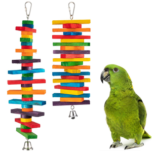 Hot Selling Cartoon Wooden Parrot Chew Toy Colorful Bird Swing with Cowhide <b>Rope</b> Wood Blocks Macaw Cockatoo Parakeet - Product Image 1
