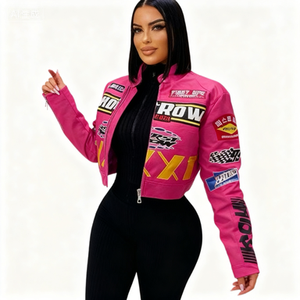 <span class=keywords><strong>Chaquetas</strong></span> de <span class=keywords><strong>Mujer</strong></span> con Estampado de Cuero Estilo Urbano, Novedades de Otoño Invierno, Chaqueta Corta con Parches de Letras, Chaqueta de Motociclista con Cremallera - Product Image 2