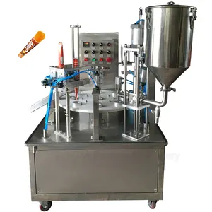 Mesin Penyegel dan Pengisi Tabung Kertas Calippo Otomatis Penuh Es Krim Jus Cangkir Yogurt Pengisi Aluminium Foil Sealer