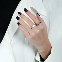 Bijoux brillants minimalistes brillants Double couche creux géométrique 925 bague ouverte en argent Sterling pour femmes accessoires