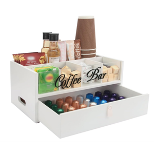 Organisateur de bar à café à 2 niveaux, nouveau design, avec dessus en acrylique transparent, tiroir intégré et poignée en <span class=keywords><strong>cuir</strong></span> pour comptoir - Product Image 1