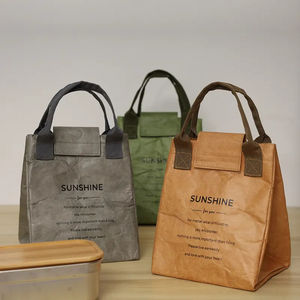 Sac à déjeuner isotherme pliable en Tyvek, durable, lavable, avec impression de logo personnalisé, couleur marron, pour l'école, le bureau, ou comme sac isotherme. - Product Image 2