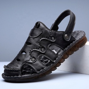 Sandales en cuir de vachette pleine fleur pour hommes : Chaussures de plage d'été antidérapantes et durables ; Sandales « Dad » en cuir véritable pour hommes ; Sandales d'extérieur pour hommes - Product Image 4