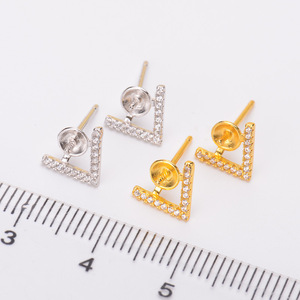 Accesorios de Plata S925 para DIY con Perlas, Pendientes de Joyería en Forma de V con Cuentas Redondas de 6-7mm y Bandeja Vacía 20698 - Product Image 2