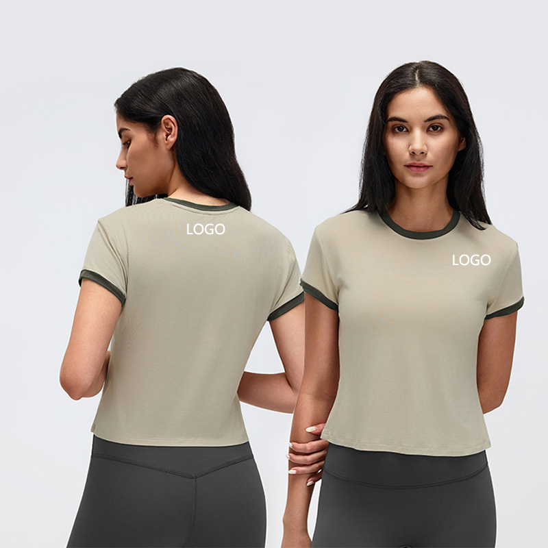Roregal Women's Summer Color-Blocked Gym T-Shirt Soft Stretchy Breathable Activewear Yoga Fitness Short Sleeve Crop Top