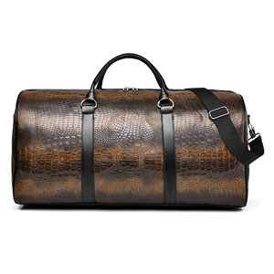 Bolsa de Viaje de Cuero con Patrón de Cocodrilo Vintage, Bolsa de Fin de Semana de Gran Capacidad para Hombre, Bolsa de Gimnasio para Pasar la Noche, Equipaje de Mano - Product Image 1