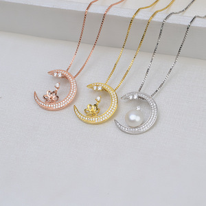 Juego de Joyería de Plata S925 para Mujer, con Perlas DIY, Colgante de Luna, Pendientes de Luna, Soporte Vacío, Estilo Tide 1379 - Product Image 4