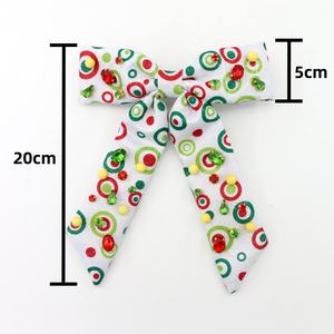 <span class=keywords><strong>Barrette</strong></span> de <span class=keywords><strong>cheveux</strong></span> ornée de pierres précieuses colorées avec impression de cercle de Noël de longues queues faites de ruban et de tissu - Product Image 2