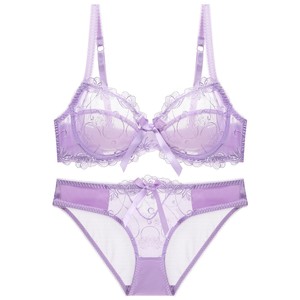 Conjunto de sujetador y bragas de encaje morado para mujer, 2 piezas, conjunto de sujetador sexy transparente, lencería francesa cómoda, conjunto de lencería de talla grande - Product Image 5