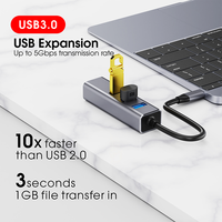 Hub USB C 4 in 1 USB 3.0 5Gbps Adaptor Multiport Docking Station dengan Port Gigabit Ethernet RJ45 untuk Laptop MacBook