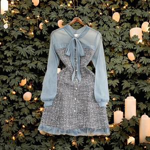 Autunno formale impero abito piccola fragranza papillon in Tweed Tweed tessuto in Chiffon traspirante tessuto lavabile <span class=keywords><strong>XL</strong></span> tessuto - Product Image 3