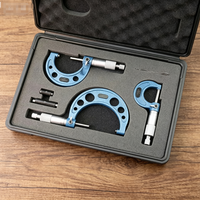 Vente d'usine REALMAX : Kit de micromètres extérieurs à pointe carbure (4 pièces) 0-150 mm, cadre peint, accessoires pour machines-outils
