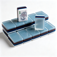 Jeu de Mahjong Américain Classique en Acrylique Bleu Bicolore à 4 Couches, Tuiles Gravées Personnalisables de Qualité Supérieure, Jeu de Société pour Clubs et Fêtes