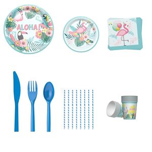 Ensemble de fournitures de fête d'<span class=keywords><strong>anniversaire</strong></span> <span class=keywords><strong>flamant</strong></span> <span class=keywords><strong>rose</strong></span> comprenant des assiettes en papier de 7/9 pouces et des articles décoratifs pour un événement de célébration d'été tropical - Product Image 5