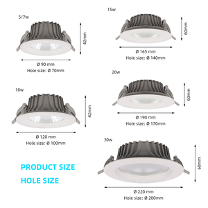 220V lõm dẫn downlights thay đổi độ sáng COB Sharp diffus cơ thể màu trắng dẫn Downlight - Product Image 6