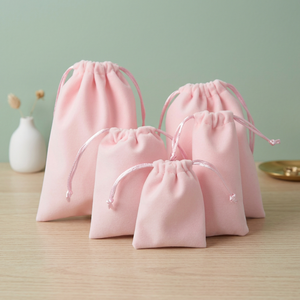 Pochettes en velours rose avec cordon de serrage, petits sacs cosmétiques, style simple, fermeture à cordon, étui de rangement - Product Image 6