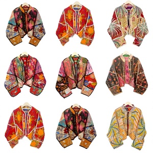Unisex Handmade Knitted Eco-Friendly Breathable Vintage Kantha Mandarin Collar Printed Bohemian Style Cotton Quilted Full Autumn - Product Image 1