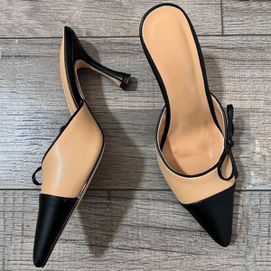 Nouvelles sandales à nœud latéral pour femme, grande taille 45, sexy, à talons aiguilles, bout pointu, style mules patchwork - Product Image 5