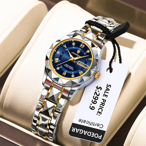 Montre pour femme POEDAGAR 306 de luxe, lumineuse, étanche, avec affichage de la date et du jour, bracelet en acier inoxydable, montre à quartz pour femme - Product Image 1