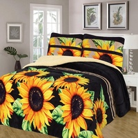 Couette d'hiver en flanelle, impression sur mesure, motif tournesol, Queen Size