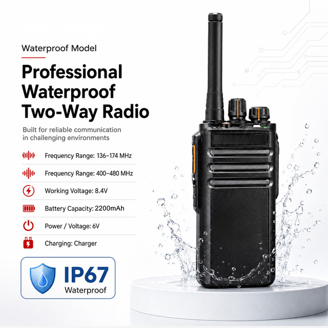 IP67 Waterproof Walkie Talkie 6W Dual Band VHF UHF Two Way Radio Long Range Portable Handheld for Outdoor Marine Camping