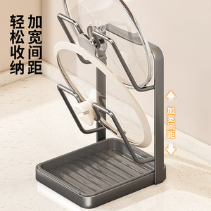 ชั้นวางฝาหม้อติดผนังหลายชั้น อลูมิเนียมกันฝุ่น ไม่ต้องเจาะผนัง รูปทรงสี่เหลี่ยมผืนผ้า เคลือบสีฝุ่น - Product Image 1