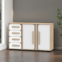 14_0024 Commode moderne en chêne naturel blanc, armoire de rangement à 4 tiroirs et 2 portes, organisateur pour chambre, salon, cuisine, maison