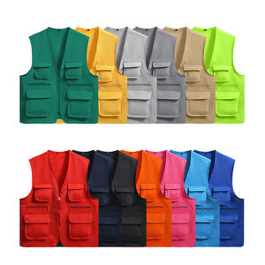 Gilet en toile multi-poches pour homme, col en V, fermeture éclair, couleur unie, style décontracté, respirant, pour le printemps - Product Image 1