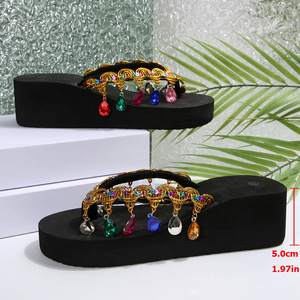 Qlfashion2025 mùa hè mới <span class=keywords><strong>Flip</strong></span>-<span class=keywords><strong>flops</strong></span> nêm gót chân Rhinestone dệt Clip-on dày-Đế dép cho phụ nữ wholesale231 231 - Product Image 6