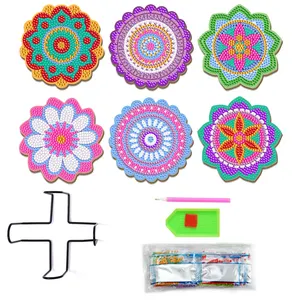 New Style 6pcs Diamond Painting Art Coasters Flower Full Diamond Painting Coaster Kit Modern Diamond Mosaic Cup Mat Coaster