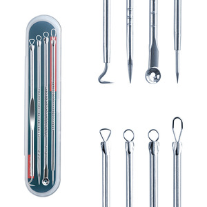 Extracteur de points noirs professionnel en acier inoxydable argenté rose, extracteur de comédons, <span class=keywords><strong>pince</strong></span> à acné, ensemble de 4 pièces pour le nez et le visage - Product Image 5