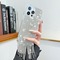 Diamants Flash de luxe pour iPhone Diamants appliqués à la main Plume Gaze Anti-chute Téléphone étui