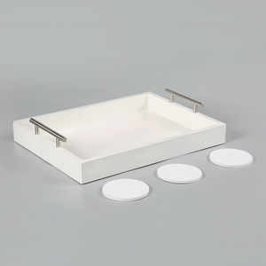 Serving <b>Tray</b> Wooden With Metal Handles Matte Black Glossy White Solid Color For <b>Tea</b> Coffee Hotel Use - Product Image 3