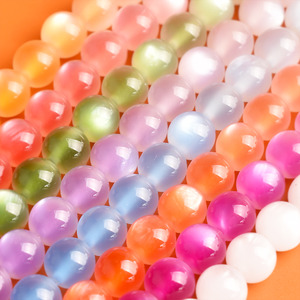Perles rondes en résine œil-de-chat blanches à la lumière UV pour la fabrication de bijoux DIY, accessoires de bracelet faits à la main - Product Image 1