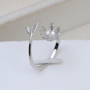 S925 Silver Open Mouth Mermaid Princess <b>Ring</b> 7-8mm Fish Tail DIY Pearl Accessories 2712 Semi-Finished 7-8mm Pearl <b>Fashion</b> <b>Rings</b> - Product Image 2