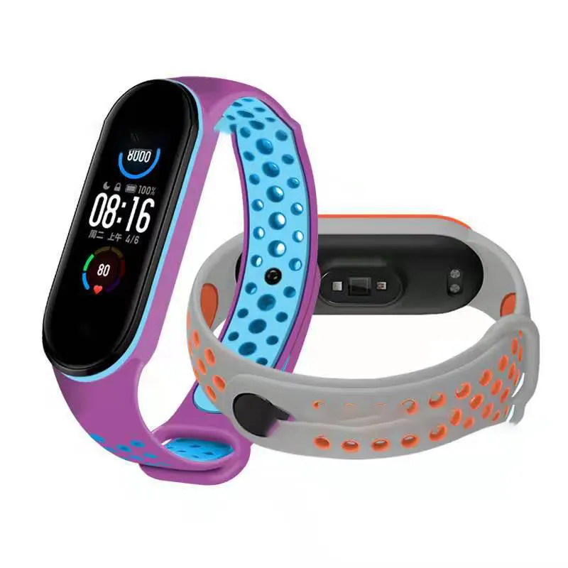 New Material Dual Color ventilation effect design silicone watch band smart watch strap mi band 4 strap for Xiaomi Band 3