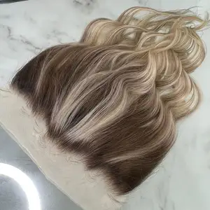 Nouvel arrivage de cheveux européens à lacet frontal HD brun cendré avec couleur de surbrillance système de remplacement de cheveux à lacet frontal HD pour femmes