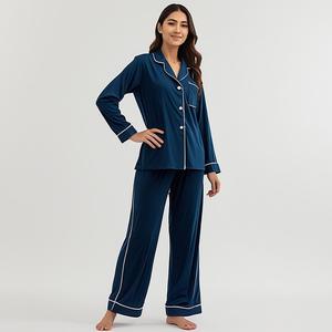 Conjunto de Pijamas de Lujo para Mujer, de Alta Calidad, Tejido a Cuadros, con Bordado a Máquina, de 2 Piezas, Manga Larga, Transpirable, para Verano, Otoño y Primavera - Product Image 5