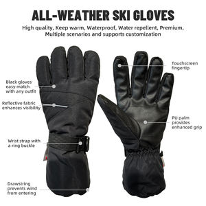 Перчатки для лыж и сноуборда унисекс с раздельными пальцами, настраиваемые под заказ, напрямую от производителя, 100% полиэстер, водонепроницаемые, ветрозащитные, дышащие - Product Image 2