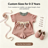 Ensemble de survêtement en coton personnalisé pour bébé, style quotidien d'été, t-shirt à col contrastant et short à cordon de serrage, ensemble 2 pièces assorti pour tout-petits