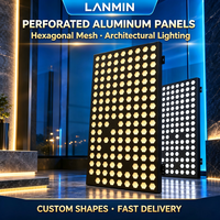 Panneau en aluminium perforé hexagonal sur mesure pour façade de bâtiment commercial, revêtement en aluminium rétroéclairé
