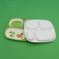 Service de table pour enfants en fibre de bambou écologique et réutilisable, peint à la main, motif animal, portable, compatible lave-vaisselle