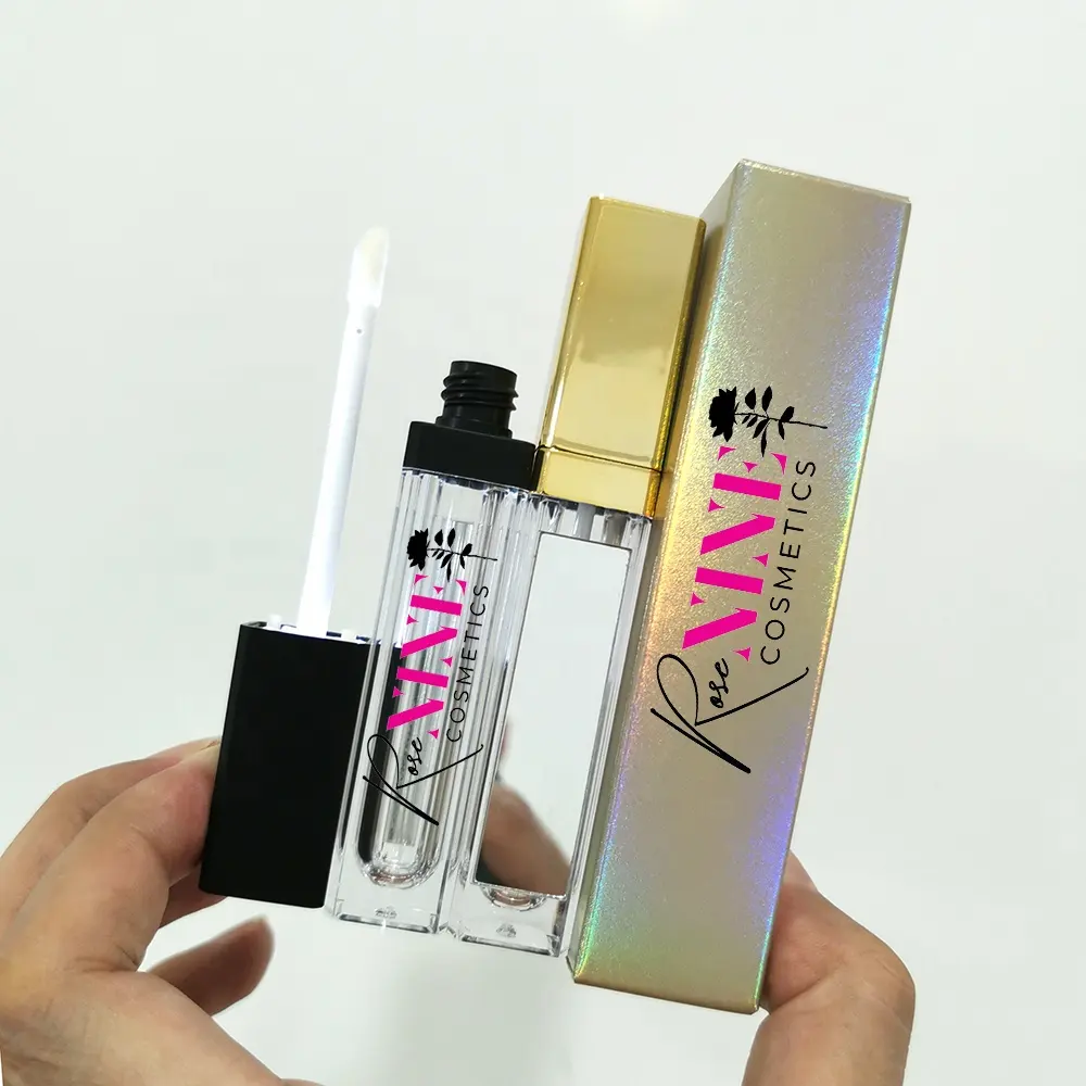 7ml Empty Lipgloss Bottle Private Label Silver Black Color Led Light Lip Gloss Tube with light and mirror