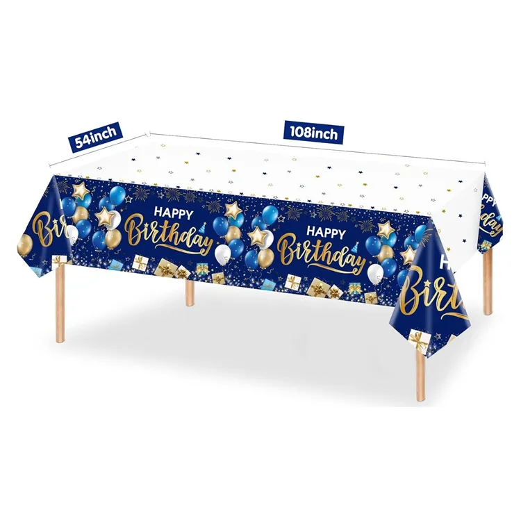 Blu Navy e oro tovaglia di compleanno monouso rettangolare copertura del tavolo per ragazzi ragazze uomini donne forniture per feste di compleanno